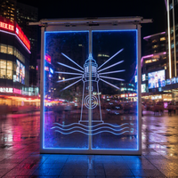 Porte coulissante à double battant, bande lumineuse LED, porte en verre automatique, entrée de magasin commercial, porte virale célèbre sur Internet
