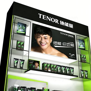 Vitrina Iluminada para Productos de Cuidado Personal Masculino, Exhibidor de Madera con Retroiluminación LED para Tiendas y Boutiques - Product Image 4