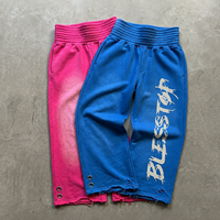 Shorts de survêtement oversize imprimés Blesstop pour homme, coupe large, ourlet déchiré avec œillets