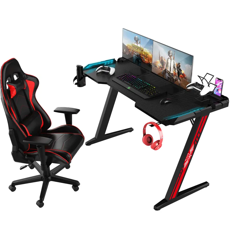 Pabrik Langsung Menjual Lampu Led Meja Gaming Komputer Meja Gaming Logam Kaki Gaming PC Meja Komputer