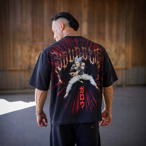 เสื้อยืดโอเวอร์ไซส์ผ้าฝ้ายลายทางพิมพ์ใหญ่สไตล์สปอร์ตสำหรับผู้ชาย X <span class=keywords><strong>One</strong></span>-<span class=keywords><strong>Punch</strong></span> <span class=keywords><strong>Man</strong></span> ทรงหลวม แขนสั้น ระบายเหงื่อได้ดี - Product Image 1
