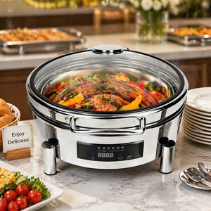 Calentador de <span class=keywords><strong>Comida</strong></span> Eléctrico FLEY, Recipiente Redondo Hidráulico de Acero Inoxidable con Tapa de Vidrio <span class=keywords><strong>para</strong></span> Hoteles, Fiestas, Banquetes <span class=keywords><strong>y</strong></span> Buffets - Product Image 1