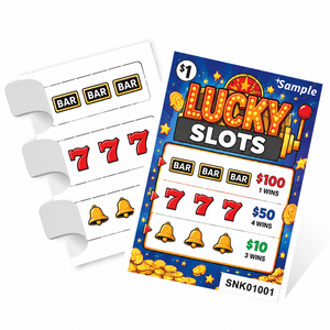 Fancy <b>Paper</b> Custom Size Slot Machine Theme Die cutting Shape Three Windows Secure Data Print Tear Off Tickets Pull Tab Card - Product Image 1
