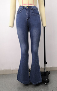 2026 Women High <b>Waist</b> <b>Elastic</b> Flare Bottom <b>Jeans</b> Zipper Closed Girls Casual Slim <b>Jeans</b> - Product Image 2