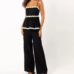 Nouveauté été : Ensembles en lin brodés pour femme, style plage, comprenant un haut court à bretelles et un pantalon ample - Product Image 5