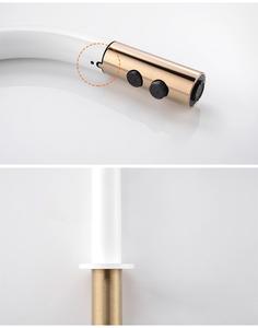 Nuovo Design Miscelatore da Cucina Estraibile Monocomando in Ottone <span class=keywords><strong>Bianco</strong></span> Oro con Valvola in Ceramica, Installazione a Foro Singolo - Product Image 3