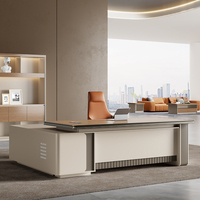 Bureau de direction moderne en bois et cuir, en forme de L, pour PDG, avec chaise de bureau de luxe