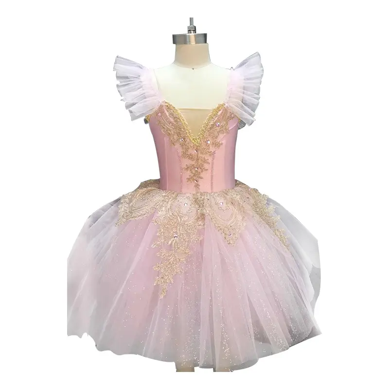 Costumi teatrali maniche a sbuffo rosa abiti da Tutu di danza classica romantici lunghi abiti da ballo per ragazze Performance Dance Dress