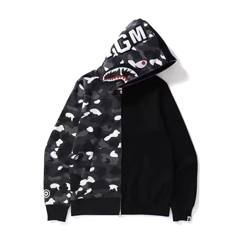 Fashion Camouflage Hoodies Men Couples Streetwear Shark Zip Up Sweat Shirts Pull Cardigan Hoodie Coat Clothing Sweatshirts