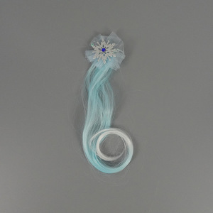 Kids Ice Princess Wig Hair <b>Clip</b> Blue Gradient Snowflake <b>Bow</b> Duckbill Hairpin Girls Party Costume Hair Accessories - Product Image 2