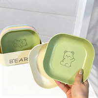Petite assiette carrée en plastique colorée, style dessin animé, avec base, pour rangement domestique, service de table et récupération des restes, pour le marché international