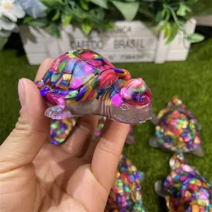 Natural Spiritual Healing Crystal Animal DIY Crystal Tortoise Resin Turtle Decoration Gift