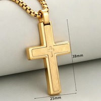 Collier pendentif croix bicolore pour homme en acier inoxydable, avec breloque croix superposée gravée, petite croix sur chaîne maille gourmette, bijou religieux de foi