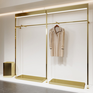 Customize Size Boutique Shop Clothes <strong>Coat</strong> Hanger Standing With LED <strong>Heavy</strong> <strong>Duty</strong> Clothing Wall Mount Rack Gold Display <strong>Stands</strong> - Product Image 3