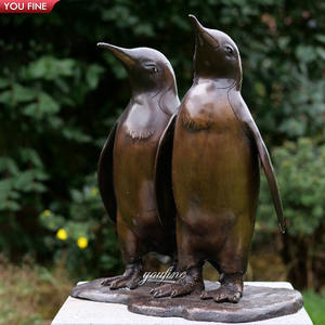 Outdoor Garden Life Size Gepaarte Bronze Pinguine Statue - Product Image 1