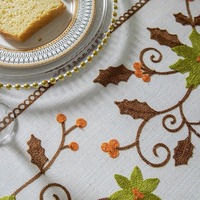 Nappe de table carrée en coton imperméable, motif floral brodé, techniques de tissage, sans plis, personnalisable pour la cuisine