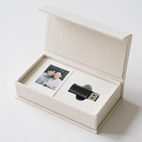 Boîte de photo écologique personnalisée en tissu et lin pour cadeau de mariage Boîte d'emballage rigide en carton avec clés USB imprimées