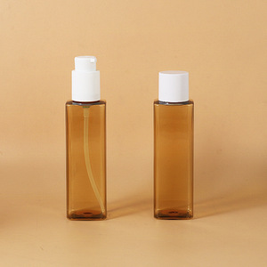 180ml vuông hổ phách Pet nhựa rỗng chai với vít Top Lotion điều hòa dập nóng bề mặt xử lý nắp niêm phong loại - Product Image 1