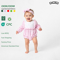 Combinaison bébé fille à manches longues et volants en tissu gingham rose teint en fil, vente en gros