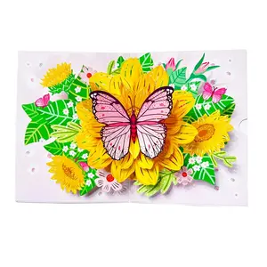 Kartu ucapan ulang tahun kupu-kupu bunga matahari buatan tangan desain kreatif kartu Hari Puteri untuk ibu