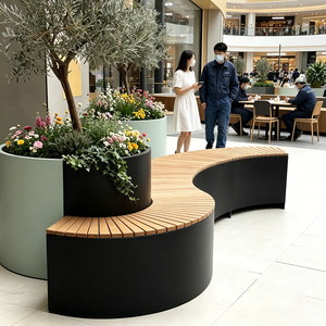 Artistic Seating With Flowerpot Custom Fiberglass Combined Planter <b>Bench</b> Durable Public Seating for Hotel Gardens - Product Image 2
