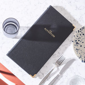 Customized Easy Clean Menu <b>Holder</b> Restaurant Leather Menu Card <b>Holder</b> with Elastic Band Menu Cover - Product Image 2