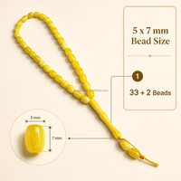 En gros Misbaha Tasbih en résine jaune miel 5x7mm 33+2 perles de prière musulmanes islamiques forme baril d'olive Logo personnalisé