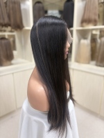 Perruque en cheveux humains vierges en gros, perruques frontales en dentelle suisse HD, bonnet transparent respirant, aspect naturel sans colle