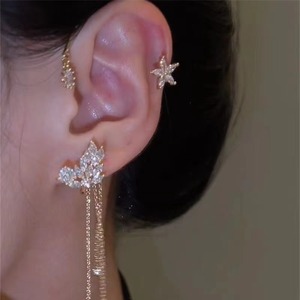 Clips para Oreja con Borla de Flores y Espiga de <span class=keywords><strong>Trigo</strong></span> con Incrustaciones de Diamantes, Clips para Oreja sin Perforación, Pendientes Elegantes y de Alta Gama - Product Image 2