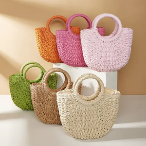 Bolsos De Mujer Großhandel Half Moon Papier Stroh Tasche Summer Beach Umwelt freundliche handgemachte gewebte Raffia Einkaufstasche Frauen Geldbörse <span class=keywords><strong>Korb</strong></span> - Product Image 1