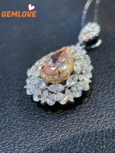 GEMLOVE Teardrop Pendant <b>Necklace</b> Lab Grown Diamond & Pink Diamond Alternating Pave Setting 18K Gold Women's Fine Jewelry OEM - Product Image 3