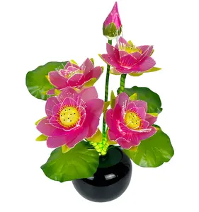 Custom Artificial Lotus In Various Colors 5 Flowers Pink Artificial Lotus Flower Lights Fiber Optic LED Decorative Flower Lamp