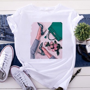 Großhandel T-Shirt Hochwertige Mode Urban Girls High Heels Gedruckt Loose O Collar Damen Casual T-Shirt Sommer verkäufe - Product Image 5