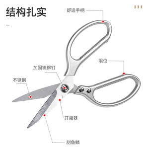 <b>Kitchen</b> Scissors Stainless Steel Multi Functional With Bottle Opener Non Slip Grip For Chicken Bone Cutting - Product Image 5