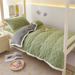 Winter Thickened Milk Fleece <b>Bedding</b> <b>Set</b> 1.2m Reversible Diamond Pattern Four Piece Student Dormitory Use - Product Image 1