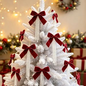 High Quality Pearl Flocked Bow <b>Wall</b> <b>Christmas</b> <b>Tree</b> Ornament Eco-Friendly Reusable DIY <b>Christmas</b> Decorations - Product Image 5
