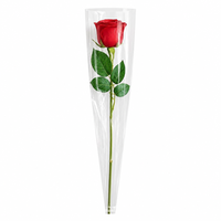 Manchon en plastique transparent pour rose unique, sac d'emballage trapézoïdal en BOPP pour bouquet, idéal pour l'affichage floral en supermarché