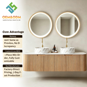 Ensemble de meubles de salle de bain modernes en bois massif style ferme, étanches, avec lavabo en céramique mural en cuivre, miroir et robinet, modèle 2026 Juerte OEM - Product Image 1