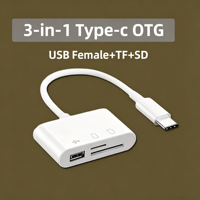 Lecteur de carte OTG 3-en-1 haute vitesse, lecteur de carte mémoire TF/SD, adaptateur externe portable USB-C pour téléphone portable, ordinateur portable, tablette