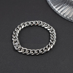 Pulsera Cubana de Acero de Titanio para Hombre, Hexagonal, 17cm 19cm 21cm 23cm, Plateada, Retro, CE618 - Product Image 1