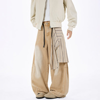 Pantalon ample beige personnalisé à volants pour hommes, streetwear élégant, denim, jeans pour hommes