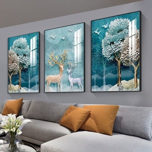 Decorazione da Parete per Soggiorno, Set di 3 Pezzi, Cornice in Cristallo e Porcellana, Dipinto in Vetro Artistico con <span class=keywords><strong>Pavone</strong></span> - Product Image 3