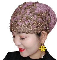 Promotion Spéciale : Turban Élastique Musulman pour Femme Brodé de Fleurs Magnifiques avec Perles, Voile Islamique