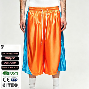 Pantalones Cortos Capri de Baloncesto para Hombre, Brillantes, de Satén, con Bloques de Color, Cintura Elástica, Cordón Ajustable, Pierna Ancha, Largo 7/8, Estilo Urbano - Product Image 1