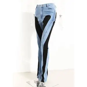 2023 Zomer Street Wear Trendy Cool Fashion Contrast Kleur Knoop Fly Plus Size Denim Flare Jeans Dames Denim Broek