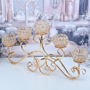 Candélabre doré multi-bras de style <span class=keywords><strong>voiture</strong></span> vintage avec perles de verre verticales, porte-bougie de table longue pour <span class=keywords><strong>mariage</strong></span> et fête, style européen et américain - Product Image 3