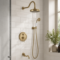 Ensemble de douche moderne WEIHAO en laiton massif brossé or, haute pression, économie d'eau, 3 fonctions, avec douchette pluie, robinet de baignoire et douchette à main