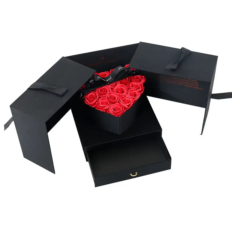 Sumerflora 2021 A-mazon hot sale 16pcs red preserved roses in black square magic heart gift box