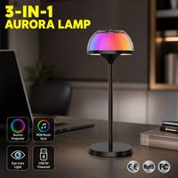 Lampe de Table Intelligente 3-en-1 à Projection Aurore, Synchronisation Musicale RGB, Veilleuse de Chevet Alimentée par USB pour Gaming, Bureau, Vente en Gros