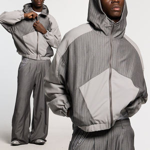 Conjunto de Sudadera con Capucha y Pantalones KINGSEN Personalizados con Bordado, Transpirables, a Rayas, con Bloques de Color, con Cierre, para Hombre, Ropa Deportiva de Alta Gama para Primavera - Product Image 1